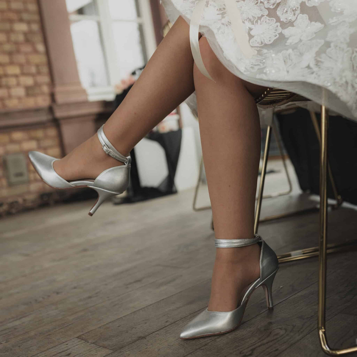 Brautkleid Silberne Schuhe Hochzeit Flach Brautschuhe Geschlossen