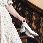 Braut Pump in Satin Ivory Weiss mit Glitzer Blockabsatz - Sparkle