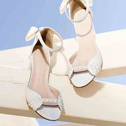 Braut Sandalette weiss mit Perlen und Schleife Ivory - Roxy Pearl